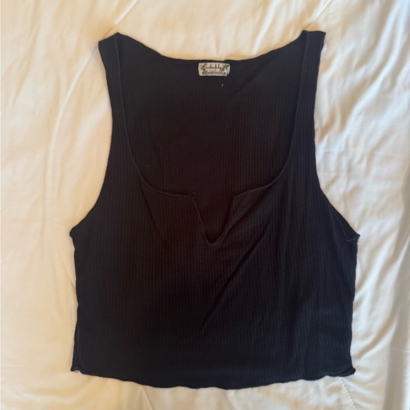 Free People Black Ribbed Tank Top - Picture 1 of 2